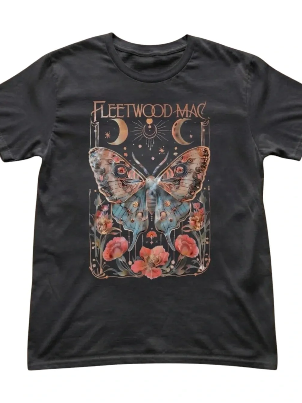 Fleetwood Mac Celestial Luna Moth Bohemian Band Tee Black T-Shirt
